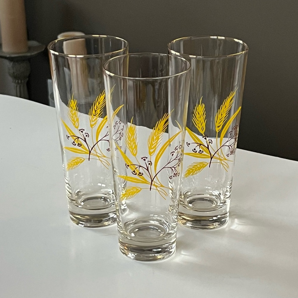 VTG 1950s Autumn Gold by Homer Laughlin for Century Service highball glasses s/3